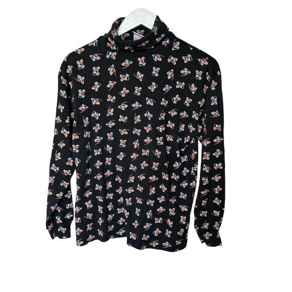 Vintage‎ Mickey and Co Turtle Neck Womens M All Over Print Black Mickey Disney - Picture 1 of 4